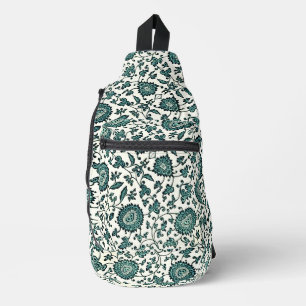 Antikes türkises und weißes chinesisches Blumenmus Crossbody Bag