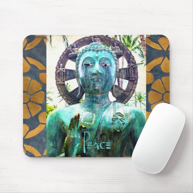 Antikes türkisfarbenes Buddha Gold Mosaik Foto Fri Mousepad (Mit Mouse)