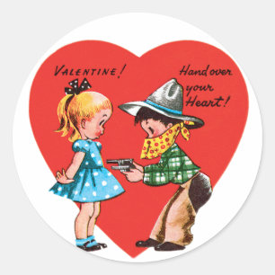 Antikes Valentins Herz mit Mädchen und Junge Runder Aufkleber