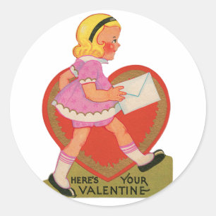 Antikes Valentins Mädchen Herz Runder Aufkleber