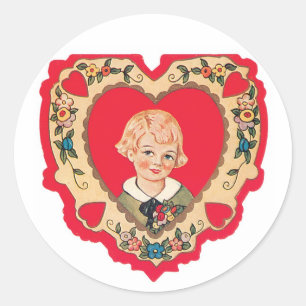 Antikes Valentins Mädchen Herz Runder Aufkleber