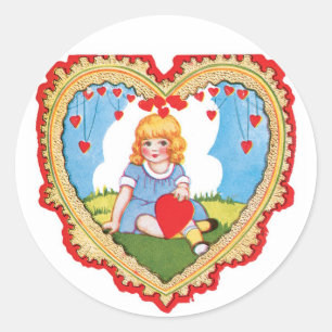 Antikes Valentins Mädchen Herz Runder Aufkleber