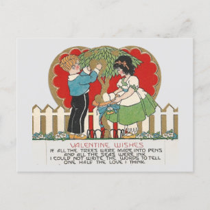 Antikes Valentinsbild von Junge und Mädchen Postkarte