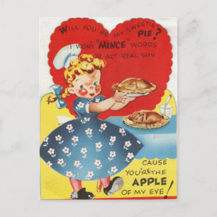 Antikes Valentinsgrußkarte Mädchen backt Apfelkuch Postkarte