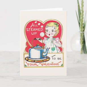 Antikes Valentinsgrußkarten-Teekännchen Feiertagskarte