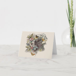 Antikes Valentinsherz, Blumen, Schmetterlinge Feiertagskarte