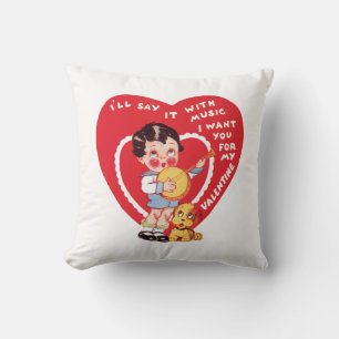Antikes Valentinsmädchen mit Welpe Kissen