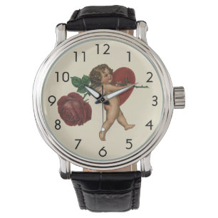 Antikes Valentinstag-Cherub und viktorianische Ros Armbanduhr
