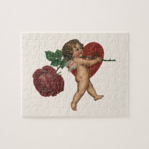 Antikes Valentinstag-Cherub und viktorianische Ros Puzzle