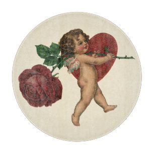 Antikes Valentinstag-Cherub und viktorianische Ros Schneidebrett