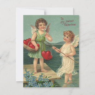 Antikes Valentinstag, Engel fischen nach Herzen Feiertagskarte