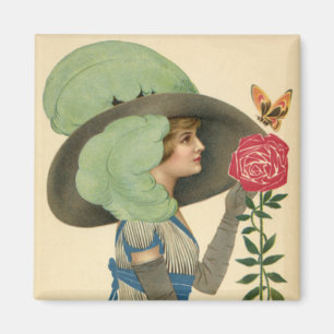 Antikes Valentinstag, Lady rote Rose Schmetterling Magnet