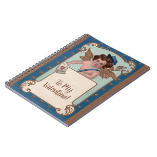 Antikes Valentinstag-Motiv, Cherub mit Liebesbrief Notizblock