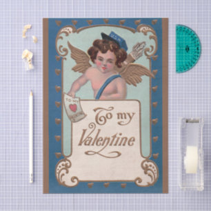 Antikes Valentinstag-Motiv, Cherub mit Liebesbrief Seidenpapier