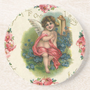 Antikes Valentinstag-Victorianischer Cherub am Tel Sandstein Untersetzer