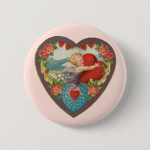 Antikes Valentinstag, viktorianische Cherub-Herzen Button