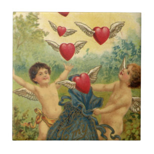 Antikes Valentinstag, viktorianische Cherubs Herze Fliese