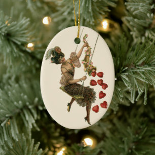 Antikes Valentinstag, viktorianische Dame auf eine Keramik Ornament