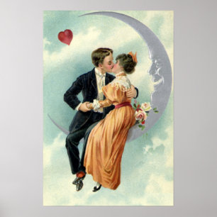 Antikes Valentinstag-Viktorianischer Kuss auf dem Poster