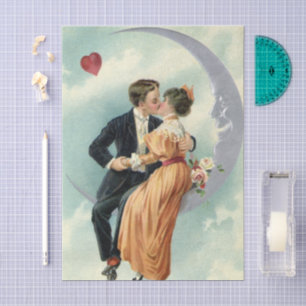 Antikes Valentinstag-Viktorianisches Küssen auf de Seidenpapier