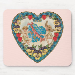 Antikes Valentinstag, Vintage-Engel in einem Herze Mousepad