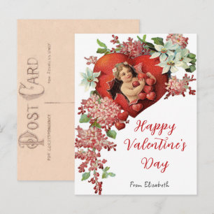 Antikes Valentinstagskarten-Kerub-Herzen Postkarte