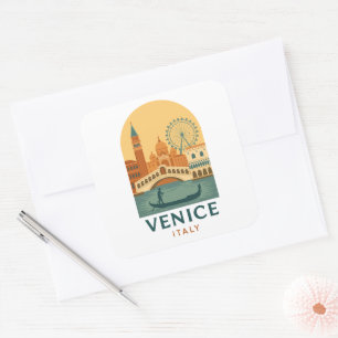 Antikes Venedig Italien Reise Gondel und Stadt Ret Quadratischer Aufkleber