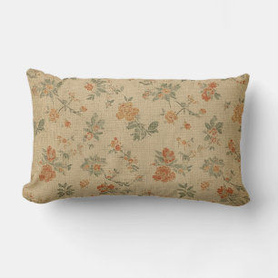 Antikes verbranntes Orange und Salbei Grün floral Lendenkissen