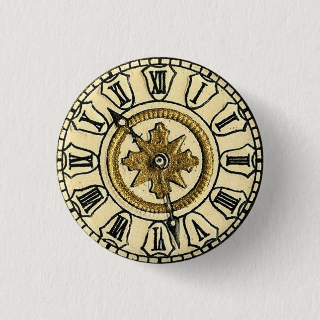 Antikes vergoldetes Zifferblatt Steampunk Button (Vorderseite)