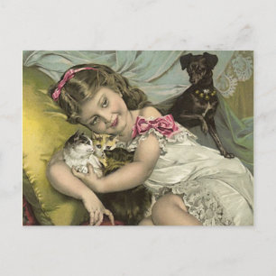 ANTIKES VICTORIANISCHES & IHR SALONTIER POSTKARTE