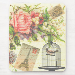 Antikes viktorianisches Blumen-Vogel-Paris-Mauspad Mousepad