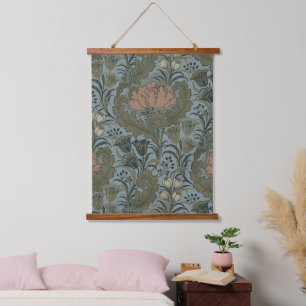 Antikes viktorianisches Blumenmuster Salbei Terrak Wandteppich Mit Holzrahmen