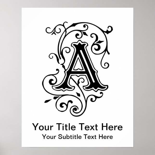 Antikes viktorianisches Buchstabe A Monogramm Poster (Vorne)