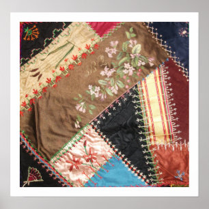 Antikes viktorianisches Crazy-Quilt-Quadrat Poster