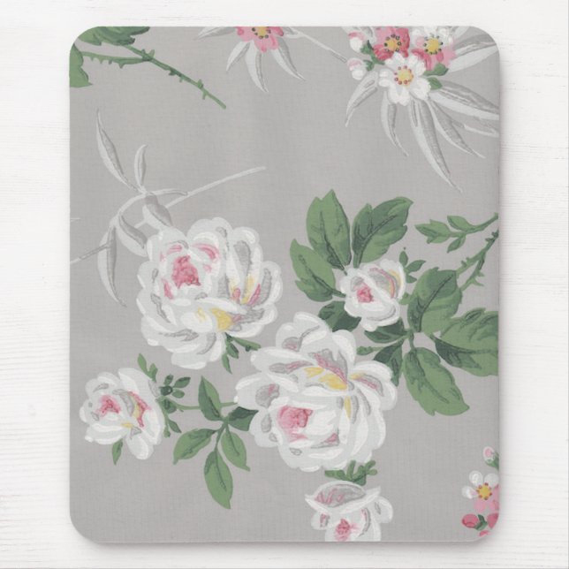 Antikes viktorianisches florales graues Tapeten-Ma Mousepad (Vorne)