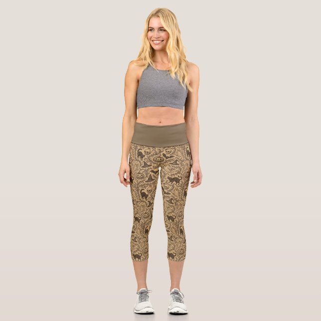Antikes viktorianisches Halloween-Muster mit Geist Capri Leggings (Vorderseite)