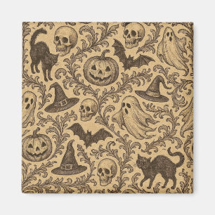 Antikes viktorianisches Halloween-Muster mit Geist Magnet