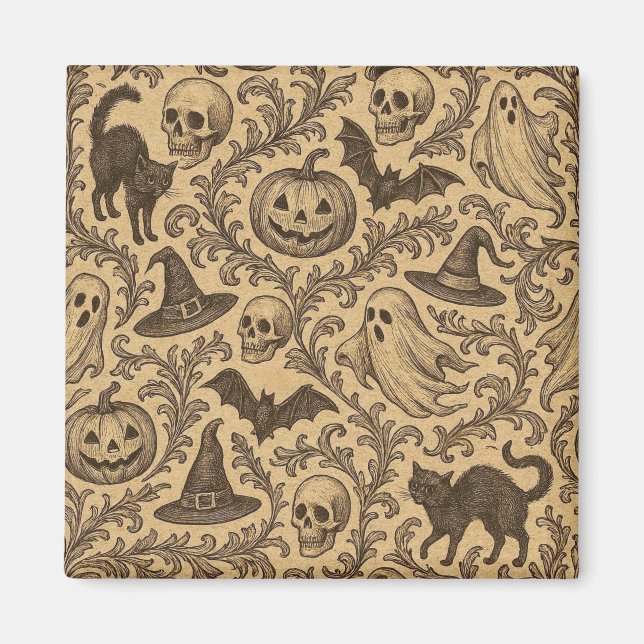 Antikes viktorianisches Halloween-Muster mit Geist Magnet (Vorne)