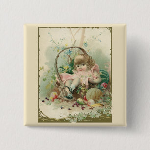 Antikes viktorianisches Kind, Mädchen Frühling Obs Button