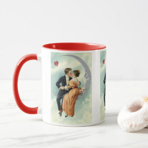 Antikes viktorianisches Paar küsst sich auf einer Tasse