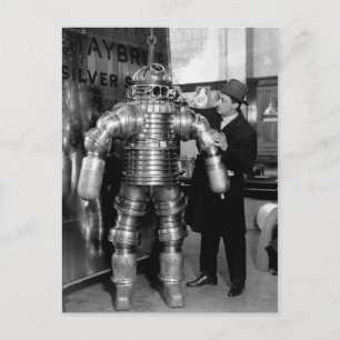 Antikes viktorianisches Roboter-Tauchgerät Postkarte