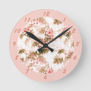 Antikes viktorianisches rosa Blumenmuster elegante Runde Wanduhr
