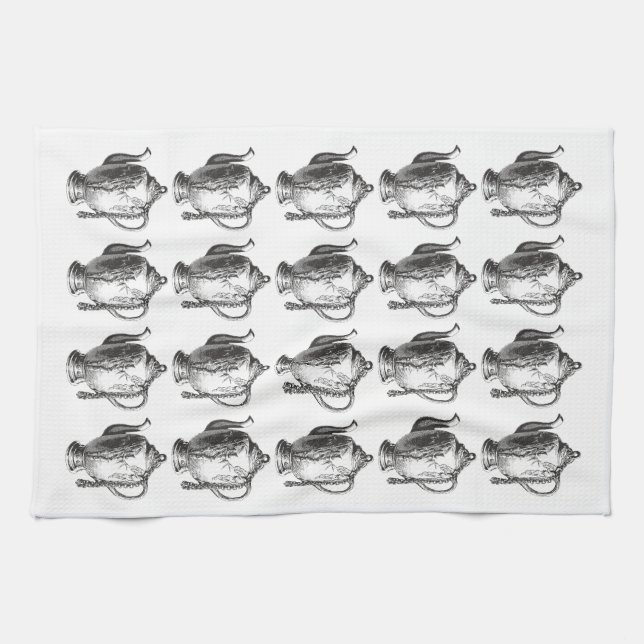 Antikes viktorianisches Teekannen-Muster-Teetuch – Geschirrtuch (Horizontal)