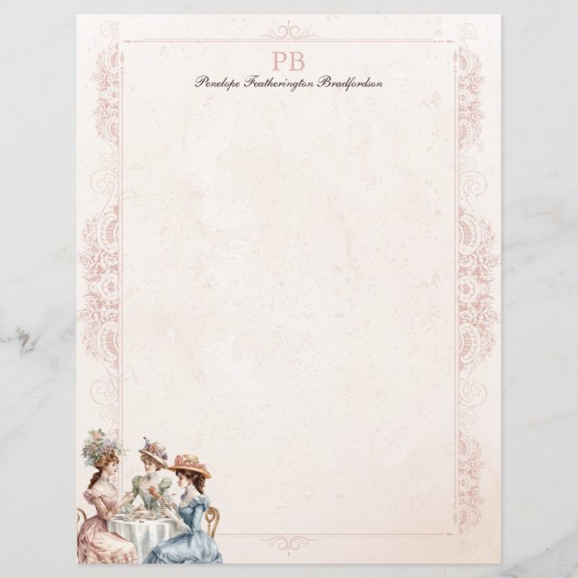Antikes viktorianisches Teemonogramm-Schreibpapier (Vorderseite)