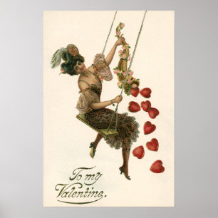 Antikes viktorianisches Valentinstag-Motiv, Dame a Poster