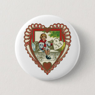Antikes viktorianisches Valentinstag-Motiv, Junge  Button