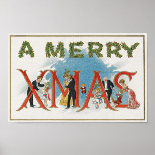 Antikes viktorianisches Weihnachten, eine fröhlich Poster