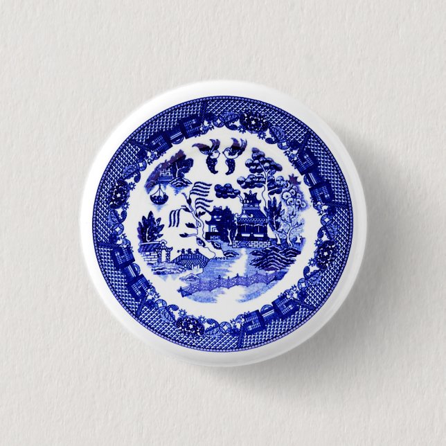 Antikes Vintage Blue Willow Muster circa 1790 Button (Vorderseite)