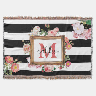 Antikes Vintage-Blumen- und Streifenmonogramm Decke