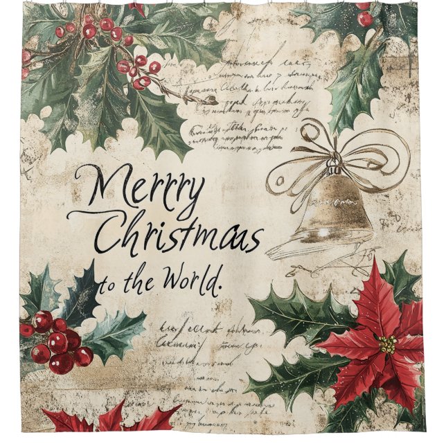 Antikes Vintage-Weihnachts-Stechpalmen-Muster Duschvorhang (Vorderseite)
